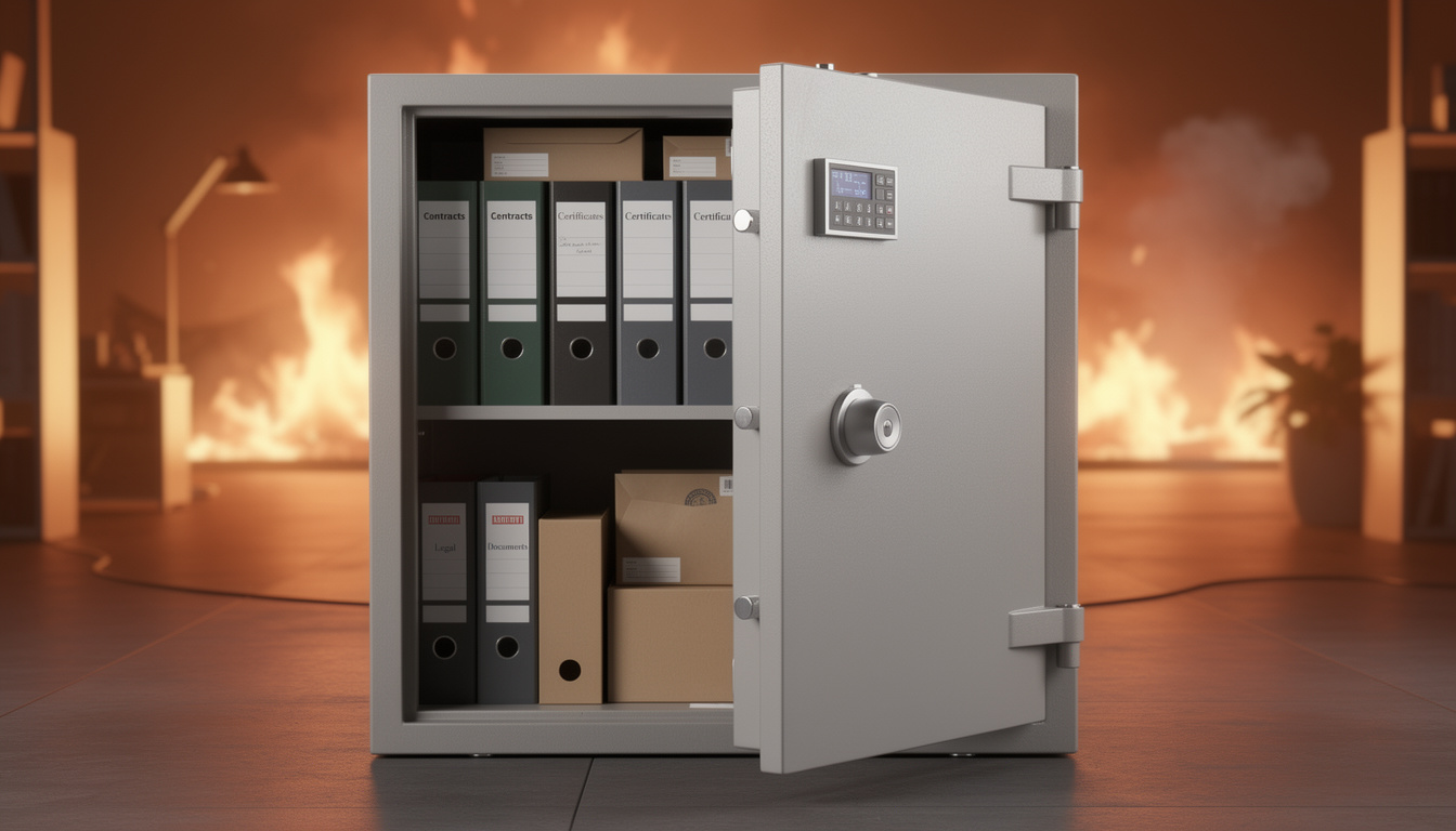assurez la sécurité de vos documents essentiels grâce à un coffre ignifuge conçu pour protéger vos papiers importants contre le feu et les dommages.