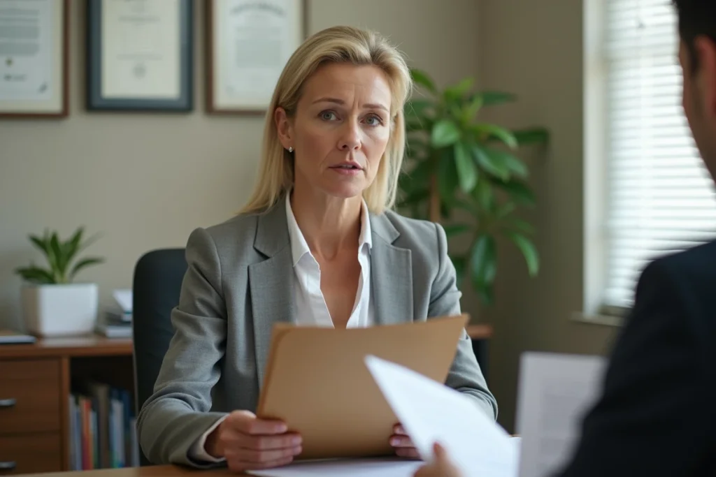 Femme chef de famille monoparentale en consultation juridique pour comprendre ses droits légaux en tant que parent isolé