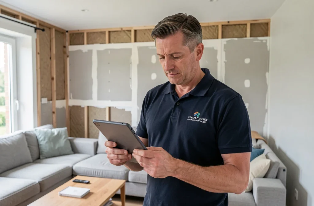 Consultant en rénovation énergétique d'Expert Environnement Habitat 21 évaluant une maison à Chevigny-Saint-Sauveur
